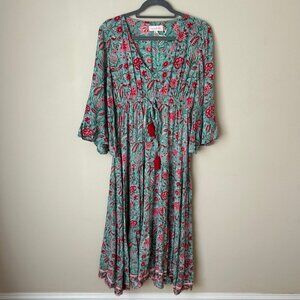Mary Marshmallow Blue Pink Floral Printed Boho Maxi Dress Women’s Size Small